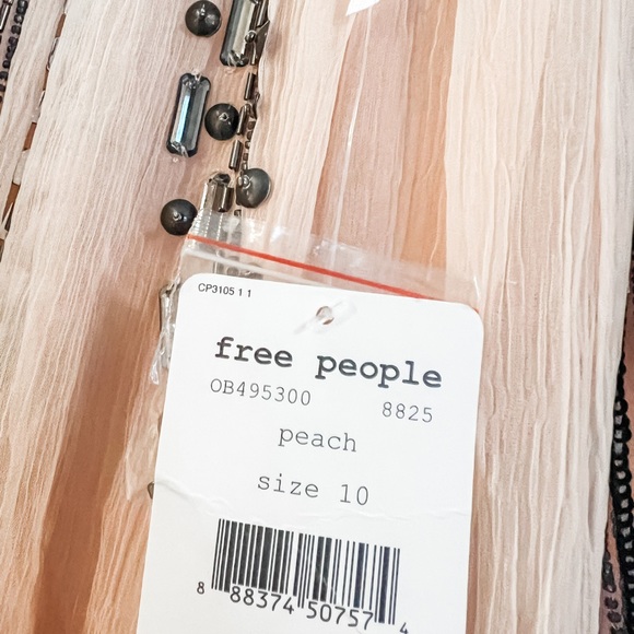 NWT Free People Cassiopeia Beaded Mini Dress in Peach, Size 10 - Picture 10 of 11